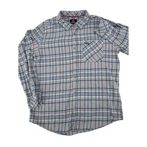 Quiksilver Flannel Shirt XL Mens Long Sleeve Button Spot turquoise, white gray